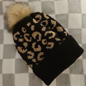 Leopard Print Beanie with Pom Pom